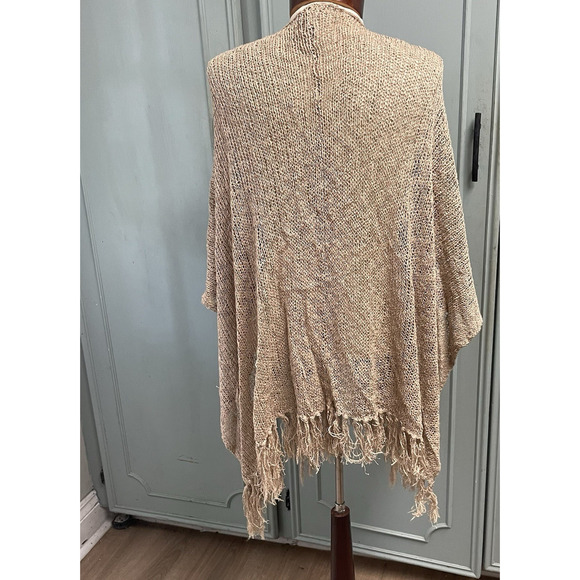 Coldwater Creek Crochet Knit Wrap One Size Neutral Minimalist Woven Fringe - Picture 2 of 5